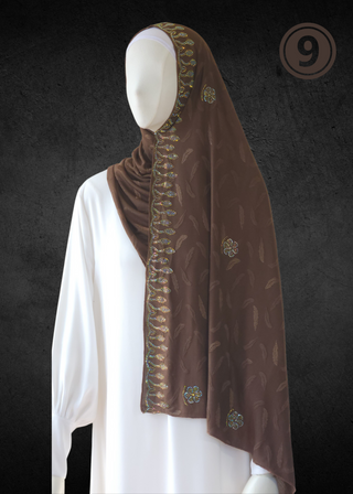 Soft Jacquard Jersey Self-Embossed Feather Stretchable Hijabs - Khushu Modest Wear
