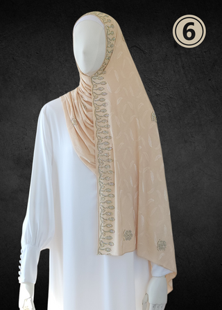 Soft Jacquard Jersey Self-Embossed Feather Stretchable Hijabs - Khushu Modest Wear