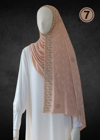 Soft Jacquard Jersey Self-Embossed Feather Stretchable Hijabs - Khushu Modest Wear