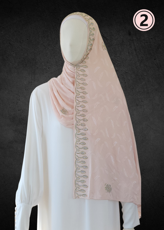 Soft Jacquard Jersey Self-Embossed Feather Stretchable Hijabs - Khushu Modest Wear