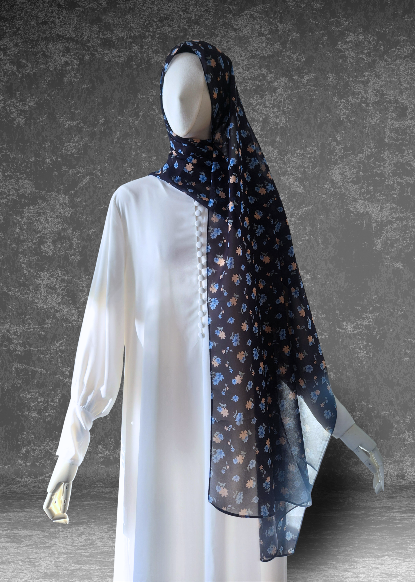 Midnight Meadow | Floral Print  Soft Chiffon Hijab