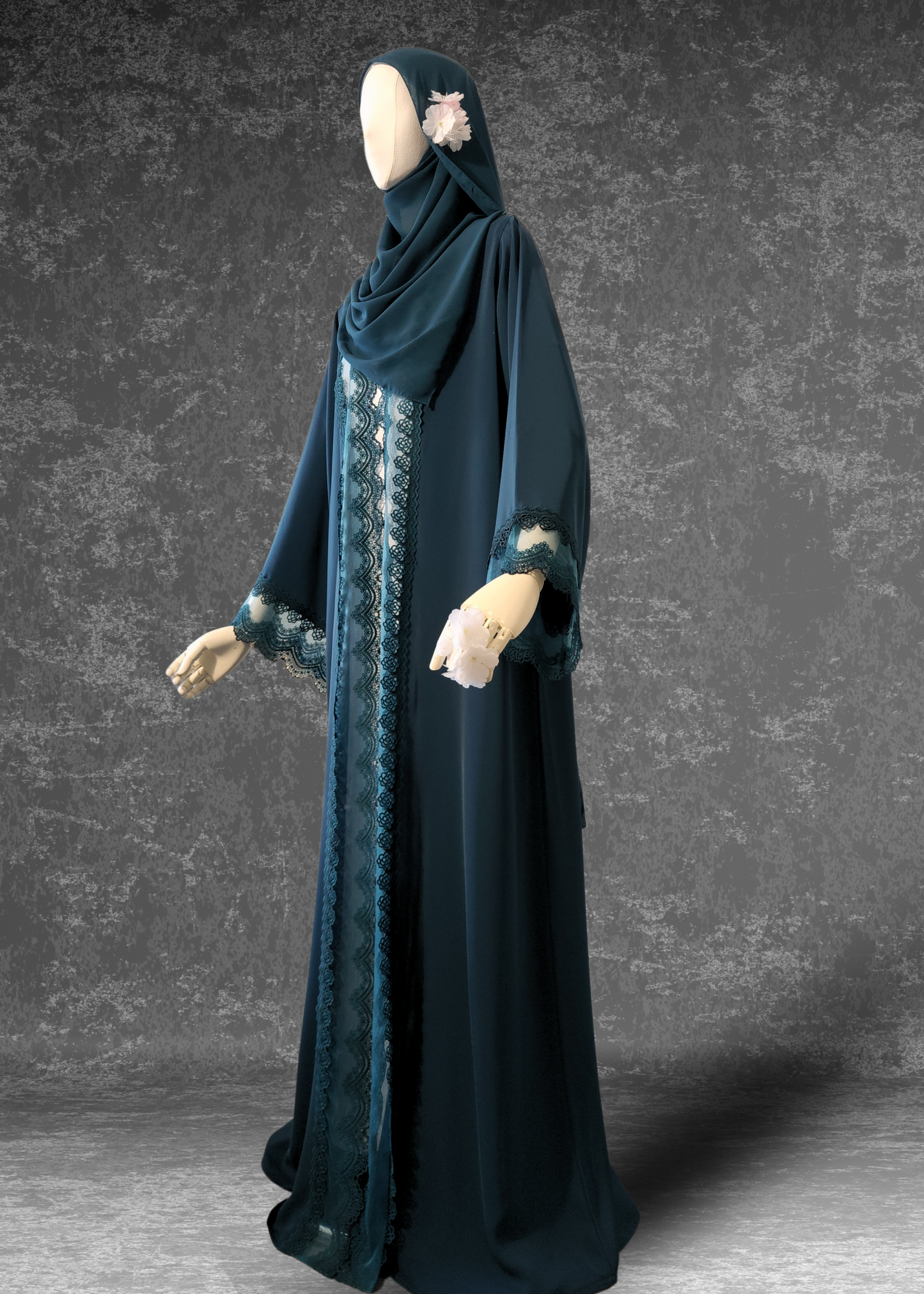 Emerald Teal Lace- AbayaModest Formal Wear