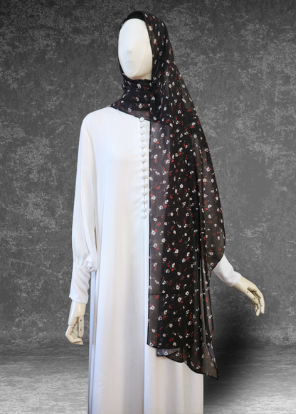 Crimson Bloom | Floral Print Soft Chiffon Hijab