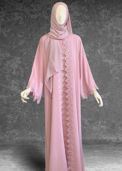 Blush Pink Lace Abaya with Matching Hijab