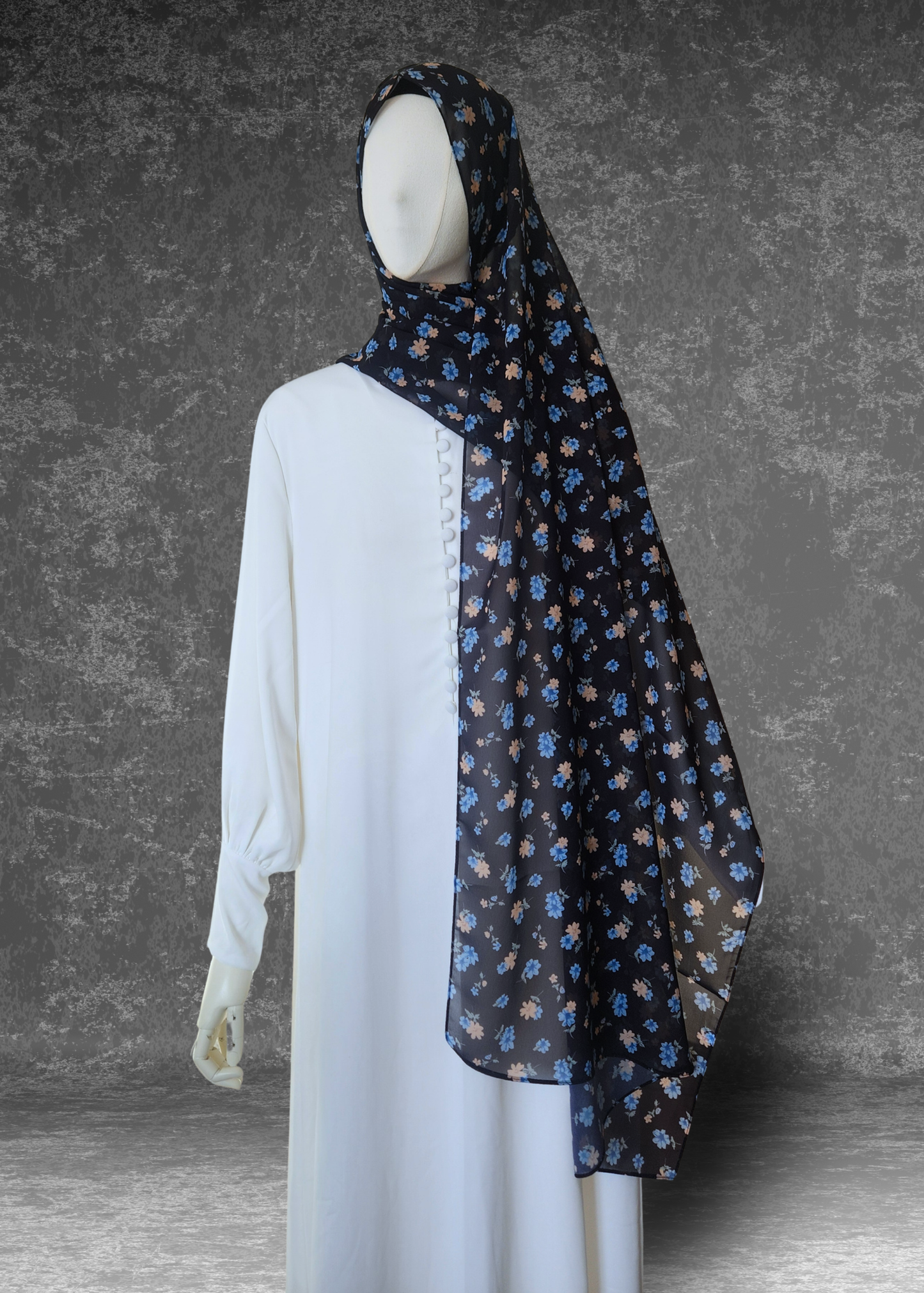 Midnight Meadow | Floral Print  Soft Chiffon Hijab