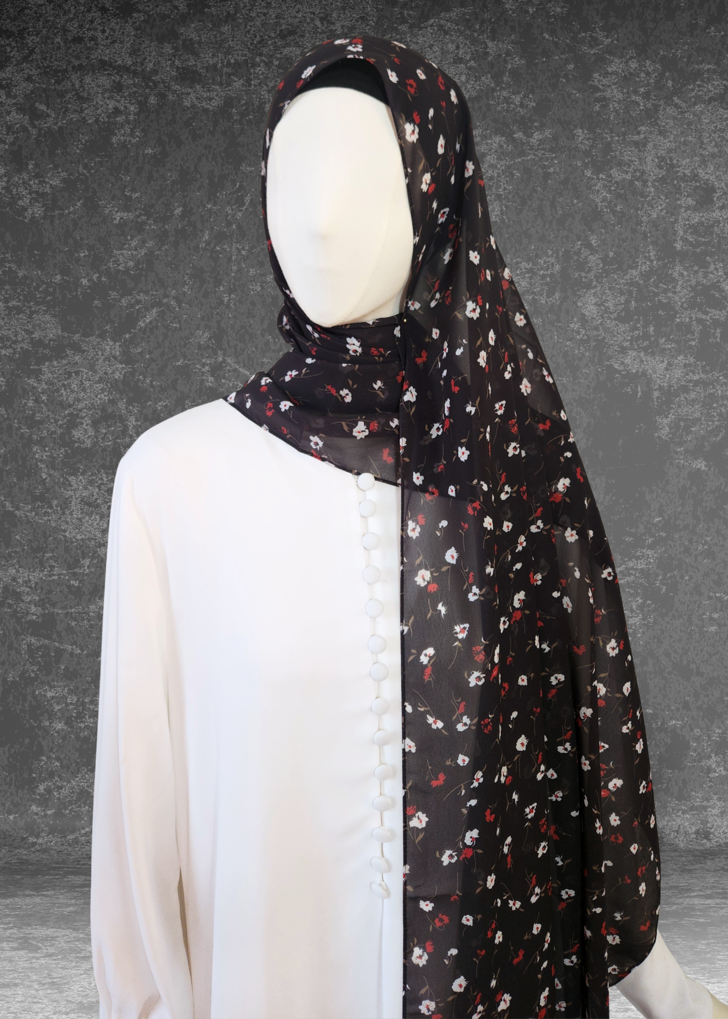 Crimson Bloom | Floral Print Soft Chiffon Hijab