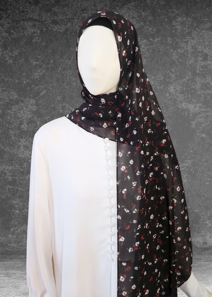 Crimson Bloom | Floral Print Soft Chiffon Hijab