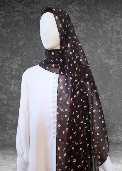 Crimson Bloom | Floral Print Soft Chiffon Hijab