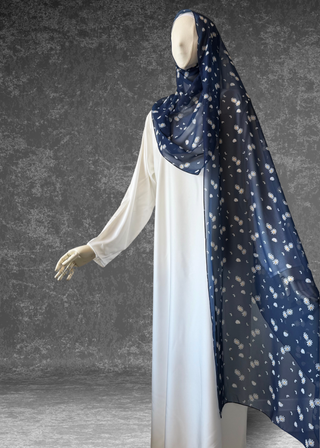 Daisy Drift – 3 Piece Abaya Set | Blue Chiffon with Satin Inner & Hijab