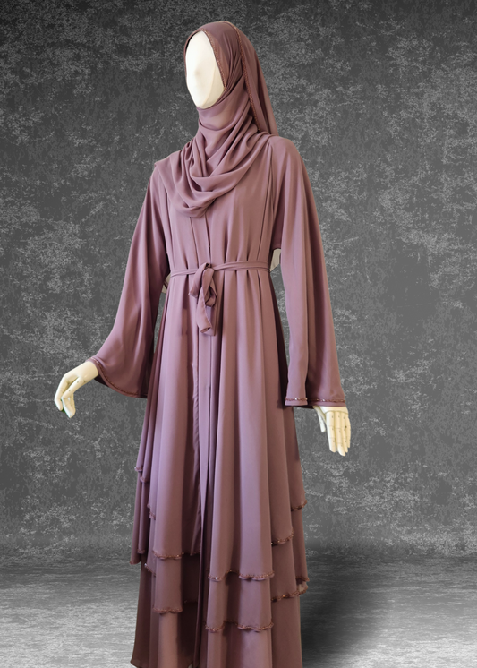 Mauve Mirage Abaya – Triple Layered Elegance