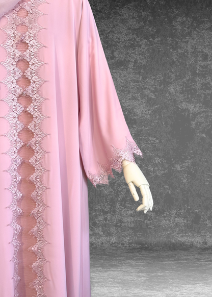Blush Pink Lace Abaya with Matching Hijab