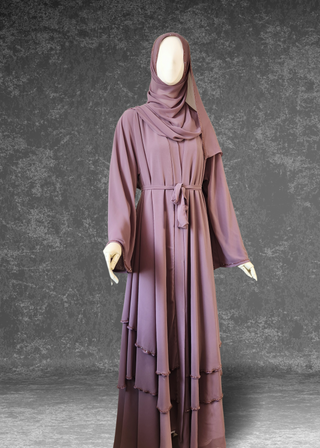 Mauve Mirage Abaya – Triple Layered Elegance