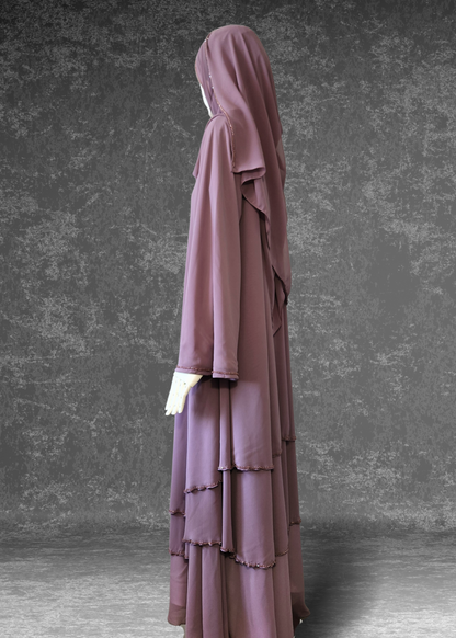 Mauve Mirage Abaya – Triple Layered Elegance