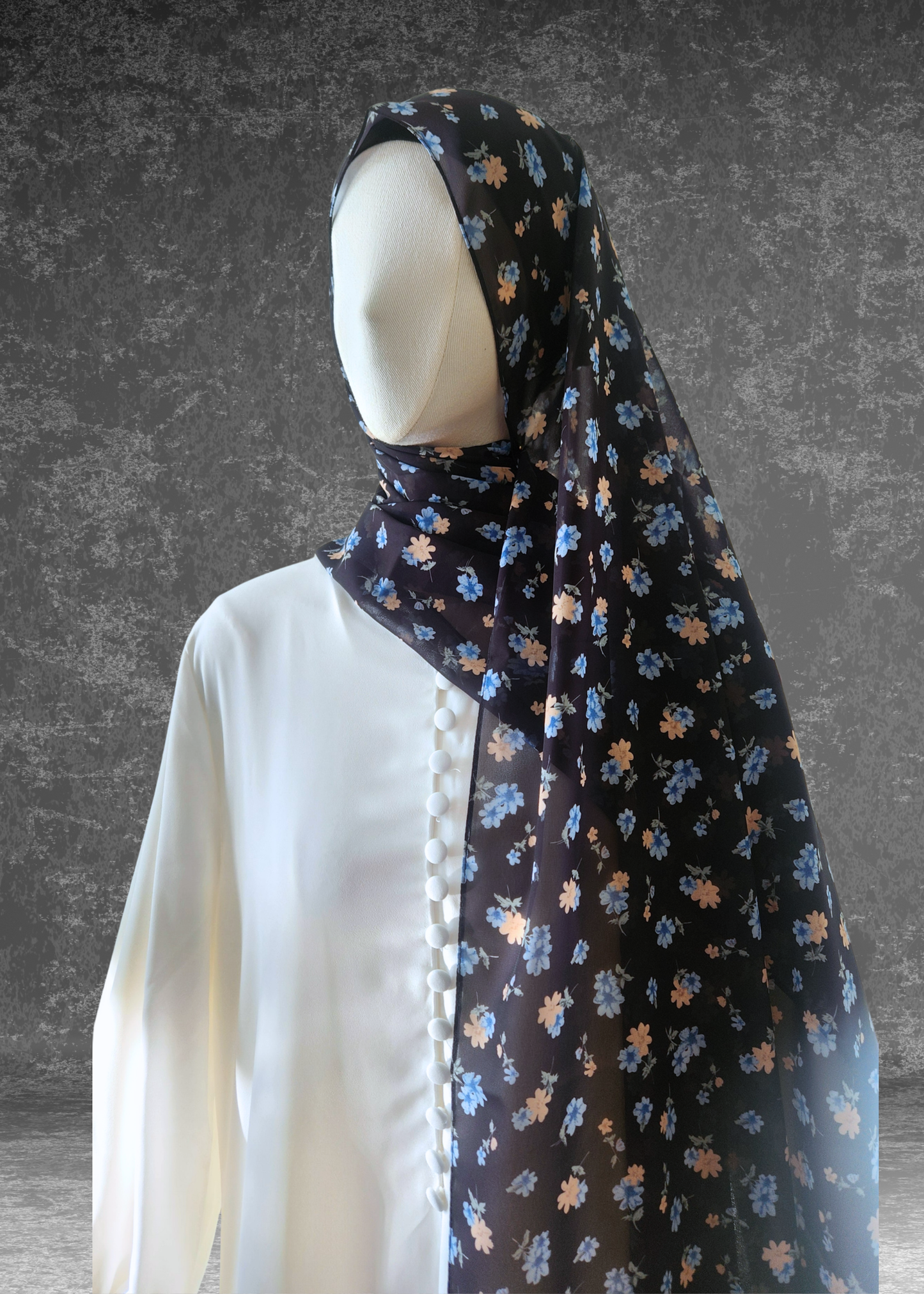 Midnight Meadow | Floral Print  Soft Chiffon Hijab