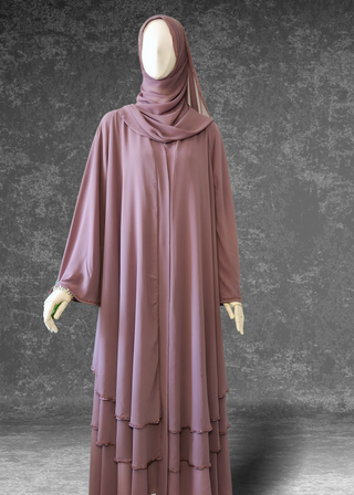 Mauve Mirage Abaya – Triple Layered Elegance