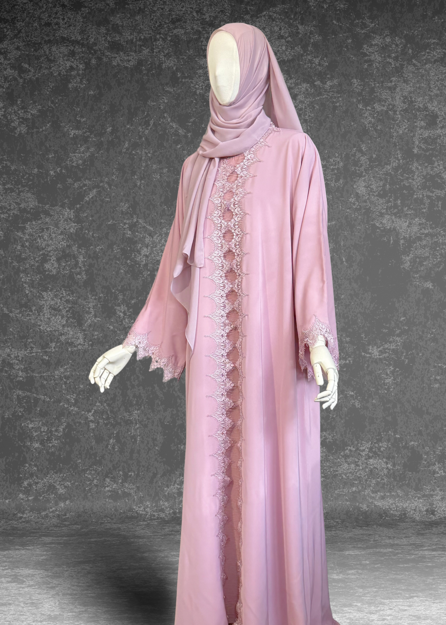 Blush Pink Lace Abaya with Matching Hijab