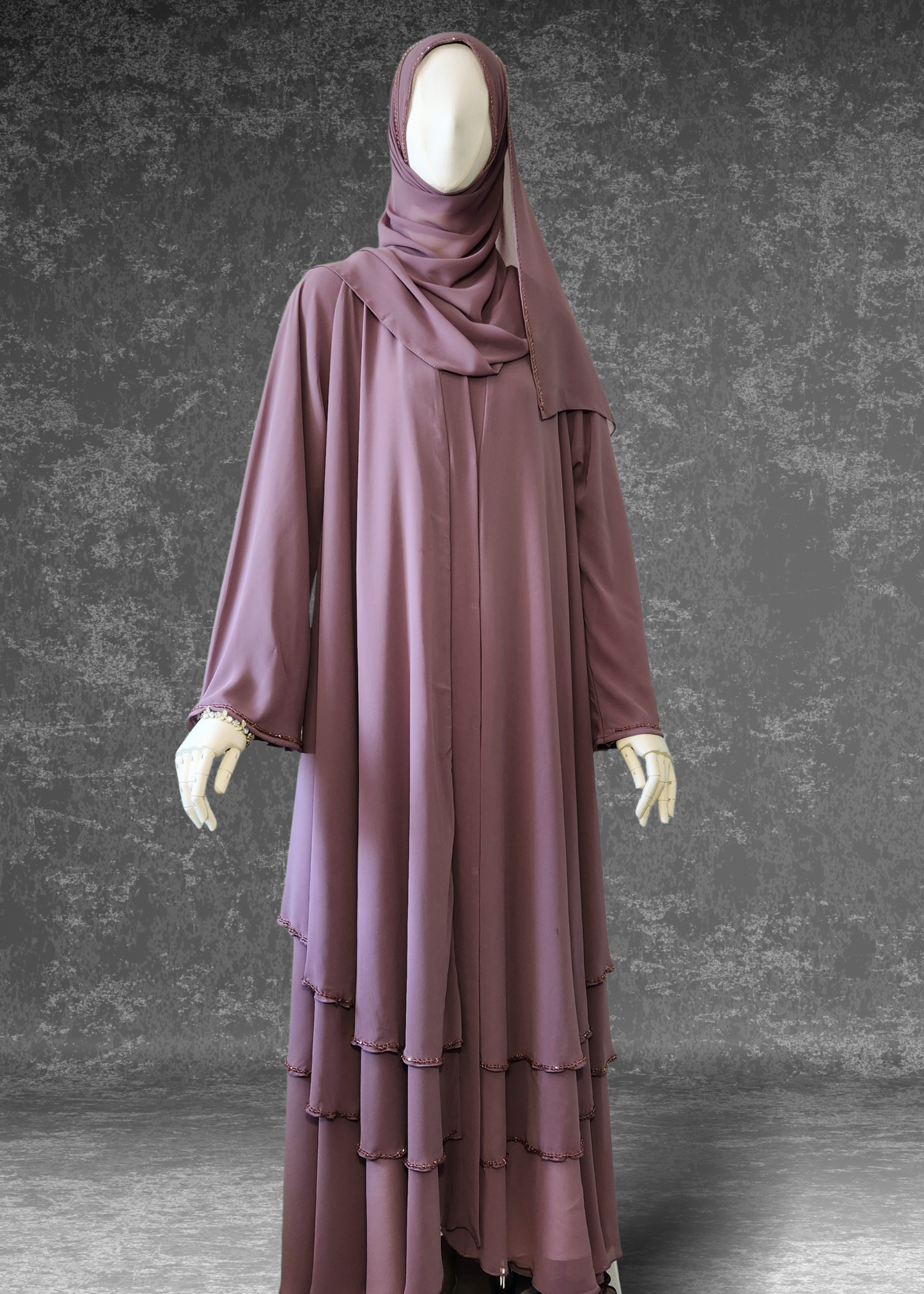 Mauve Mirage Abaya – Triple Layered Elegance