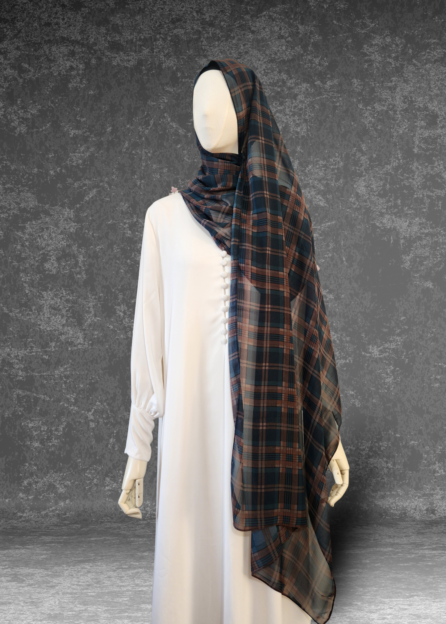 Heritage Tartan Printed Chiffon Hijab – Navy & Rust