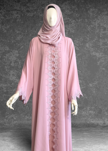 Blush Pink Lace Abaya with Matching Hijab
